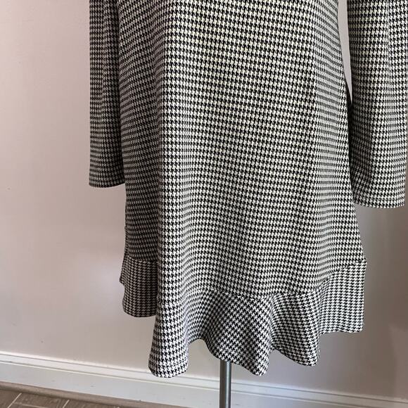 Loft Houndstooth Ruffle Posh Trim Mini Dress Black and White Size 10 - Picture 8 of 11